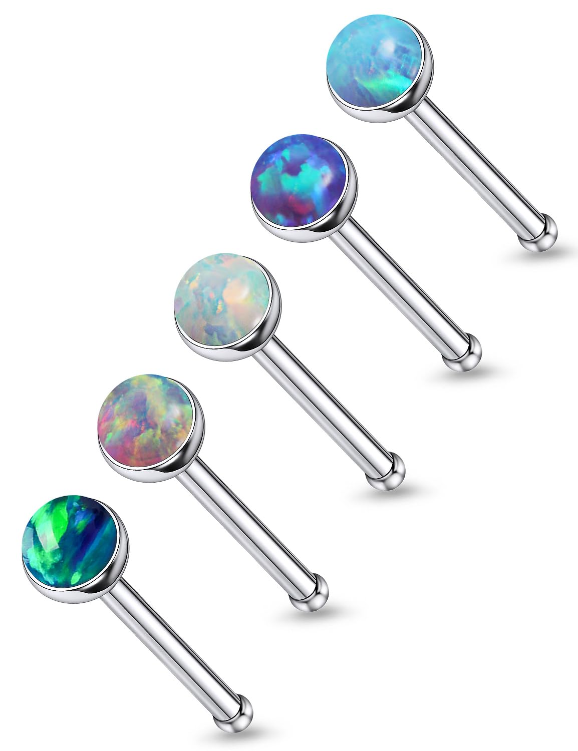 Lsnevsie 18G 20G 22G Astm F136 Titanium Nose Rings Studs Piercing Jewelry for Women Men Opal Nose Rings Nostril Piercing Jewelry Top Opal 1.5mm 2mm