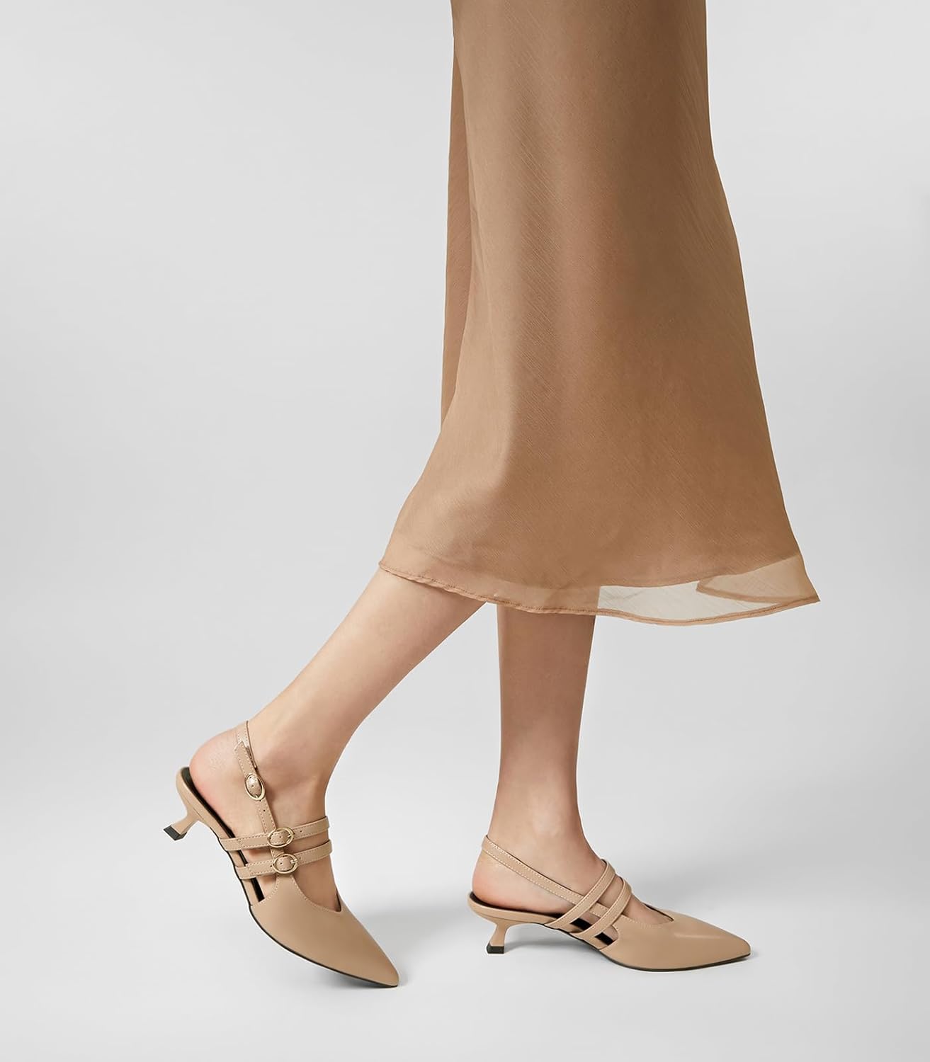 Arromic Women's Kitten Heels Two-Strap Mary Jane Slingback Pointed Toe Pumps Low Heel Ankle Strap Dress Shoes for Work, Wedding, and Formal Occasions - Image 2