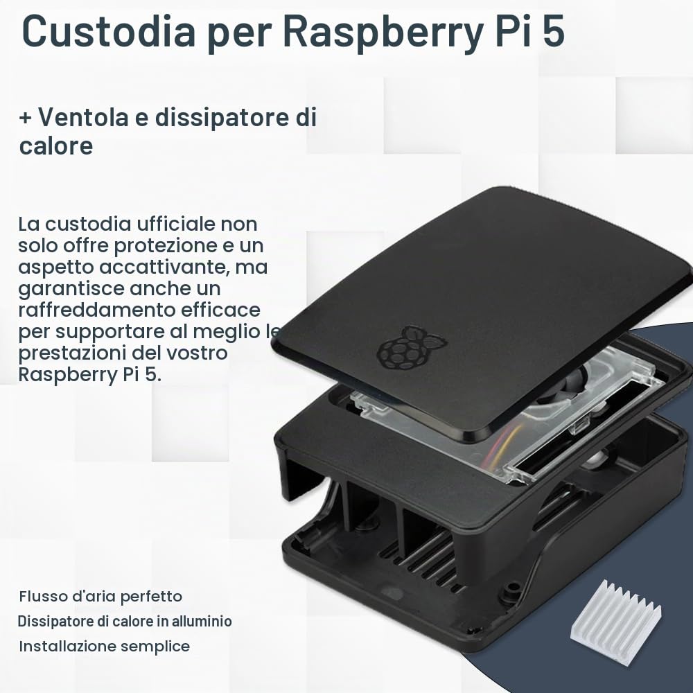 Raspberry Pi 5 8 GB Starter Kit nero | Alimentatore USB-C 45 W | Alloggiamento con ventola | Scheda SD Ultra 64 GB | Cavo Micro HDMI 4K | Dissipatore di calore | Raspberry Pi 5 8 GB RAM