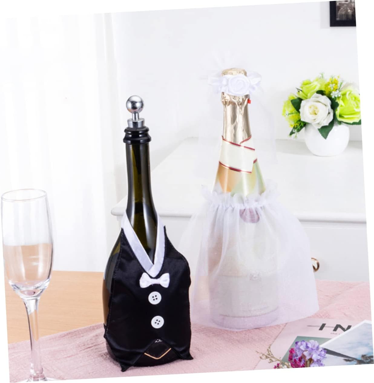 Wedding Wine Bottle Cover Cloth Bridal Veil Decor for Party image 2