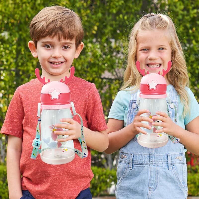 Aim Emporium 500ML Fun Cartoon Water Bottle with Straw & Strap – BPA Free, Leak-Proof, Non-Toxic, Perfect for Kids’ School and Home - Image 3 thumbnail