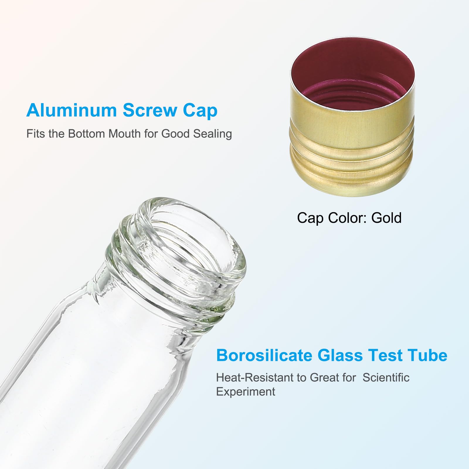 PATIKIL Tubos de Ensayo de 25 ml, 50 Unidades Tubos de Ensayo Redondos de Vidrio Transparente de 5.71x0.71 Pulgadas con Tapa de Aluminio para Almacenamiento de Cuentas, Dulces