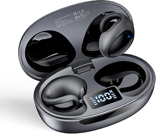 Auriculares de oreja abierta, auriculares con clip, auriculares Bluetooth deportivos, con pantalla digital dual, diseño impermeable IPX7, tiempo de