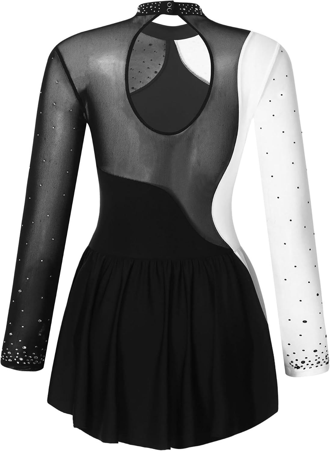 Aislor Womens Long Sleeve Figure Skating Dress with Rhinestone Ice Skating Tights