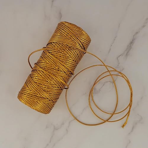 Miniatura 5 de Cuerda de oropel metálica dorada de 0.069 pulgadas, cordón brillante no elástico para rastas, trenzas, torsiones, accesorio de deformación del
