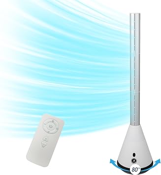 Bladeless Tower Fan with Remote, 80 Oscillating Air Circulator Fan, 9 Speeds, 8H Timer, Floor Fan for Home Bedroom, Kitchen, Living Room, Office