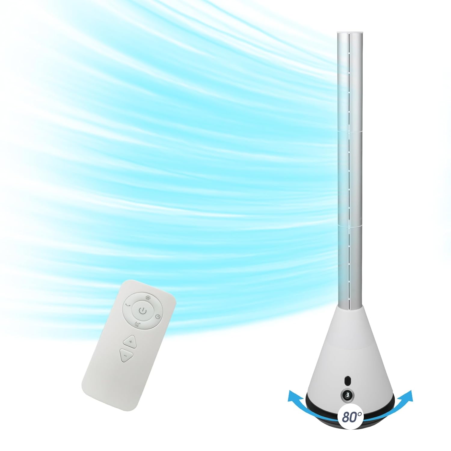 Bladeless Tower Fan with Remote 80 Oscillating Air Circulator Fan 9 Speeds 8H Timer Floor Fan for Home