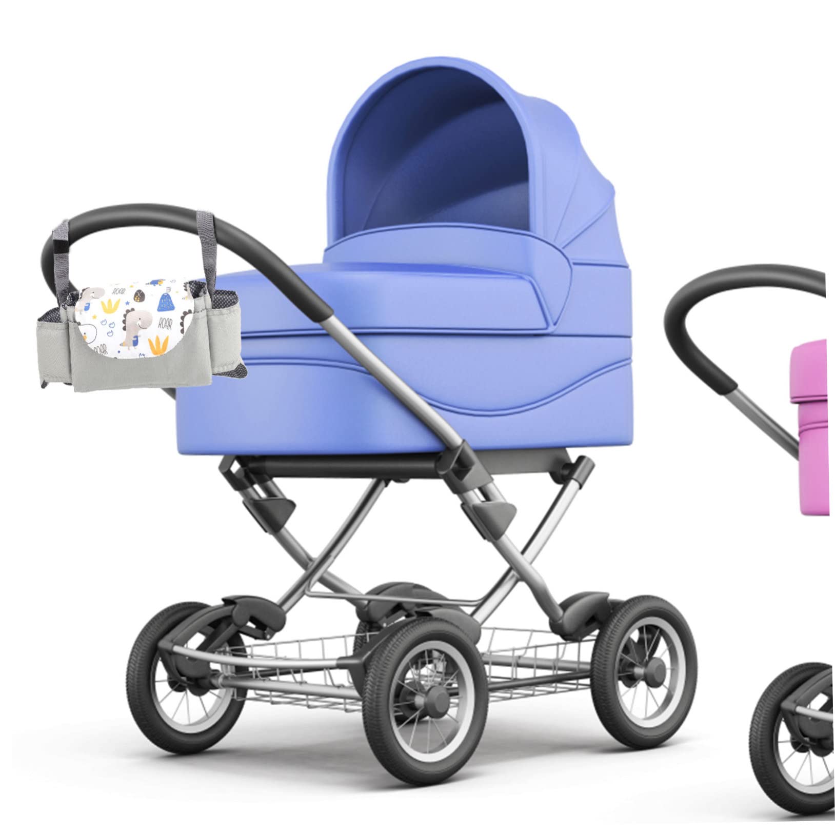 Kisangel 3stücke Kinderwagen Organizer Mit Flaschenhalter Multifunktionale Wickeltasche Für Babyartikel Praktische Aufbewahrungstasche Für Unterwegs Hellgrau Mit Dinosaurier-