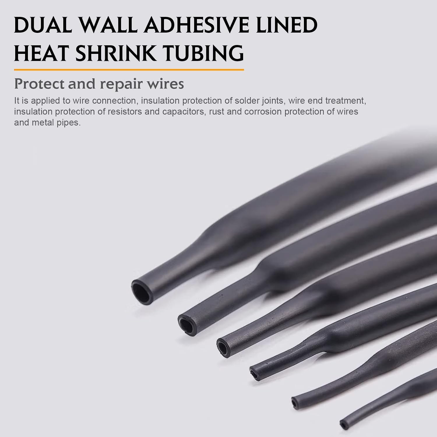 4:1 Heat Shrink Tubing Adhesive Waterproof Glue Insulated Dual Wall Black Heat Shrinkable Tube Sleeve (1"- 65 Feet)