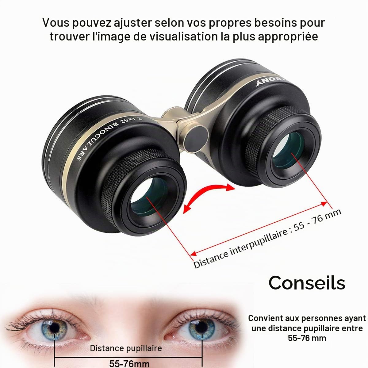 SVBONY SV407 Jumelles pour planètes, Grand Angle, pour Adultes, 2,1 x 42 mm, Jumelles Haute Puissance, étanchéité IPX6, pour atronomie, étoiles, Observation du Ciel, musée, Observation de la Faune