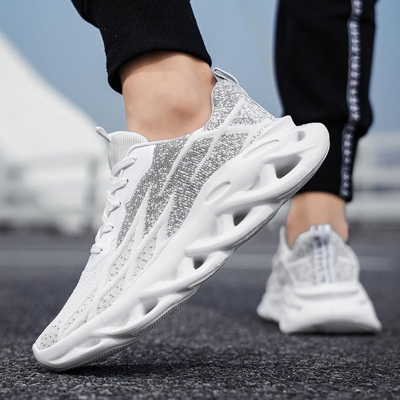 Image of DLWKIPV Mens Running Shoes Tennis Slip on Sneakers Walking Sports Gym Athletic Workout Non Slip Work Shoes Casual Lightweight Soft Fashion Trainers White Size 8.5