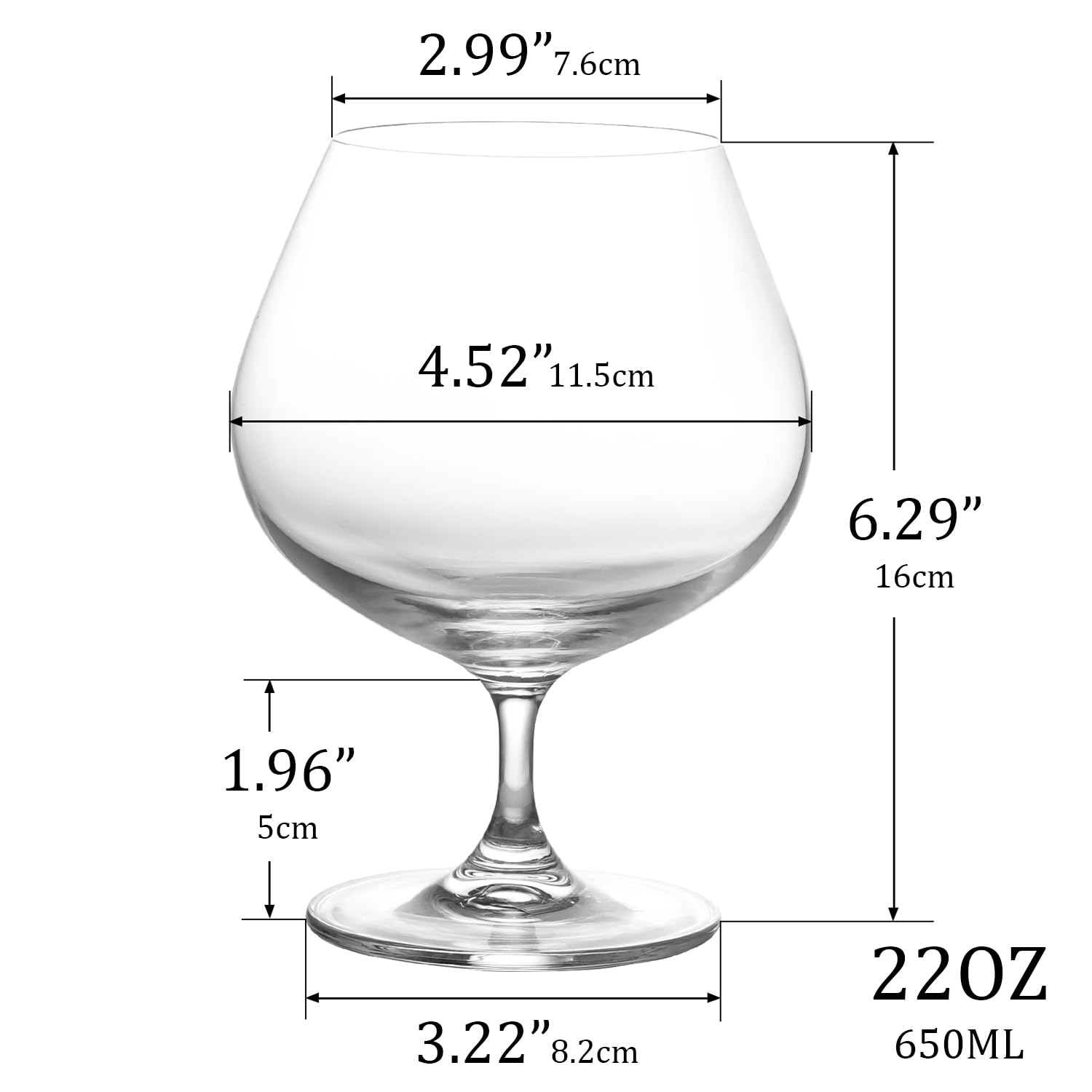 GLASKEY Kieliszki do Koniaku, Zestaw 2 Sztuk, 650 ml Kieliszków do Brandy, Można myć w Zmywarce, Nadają Się do Użytku w Domu, w Restauracji i na Przyjęciach
