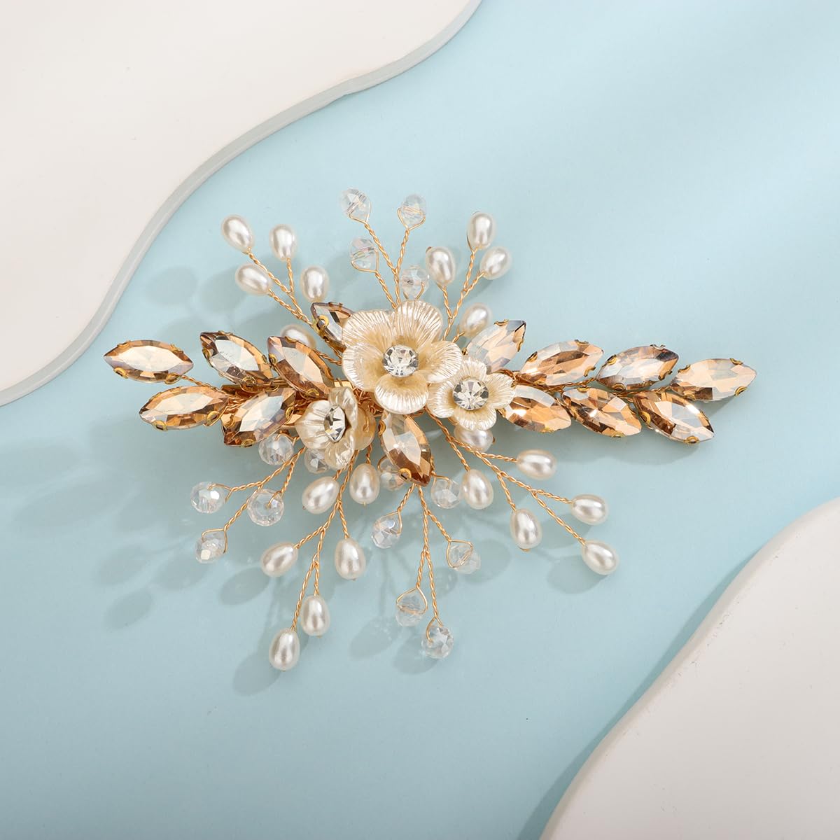 Photo 1 of Xerling Rhinestones Crystal Flower Hair Barrettes Clip