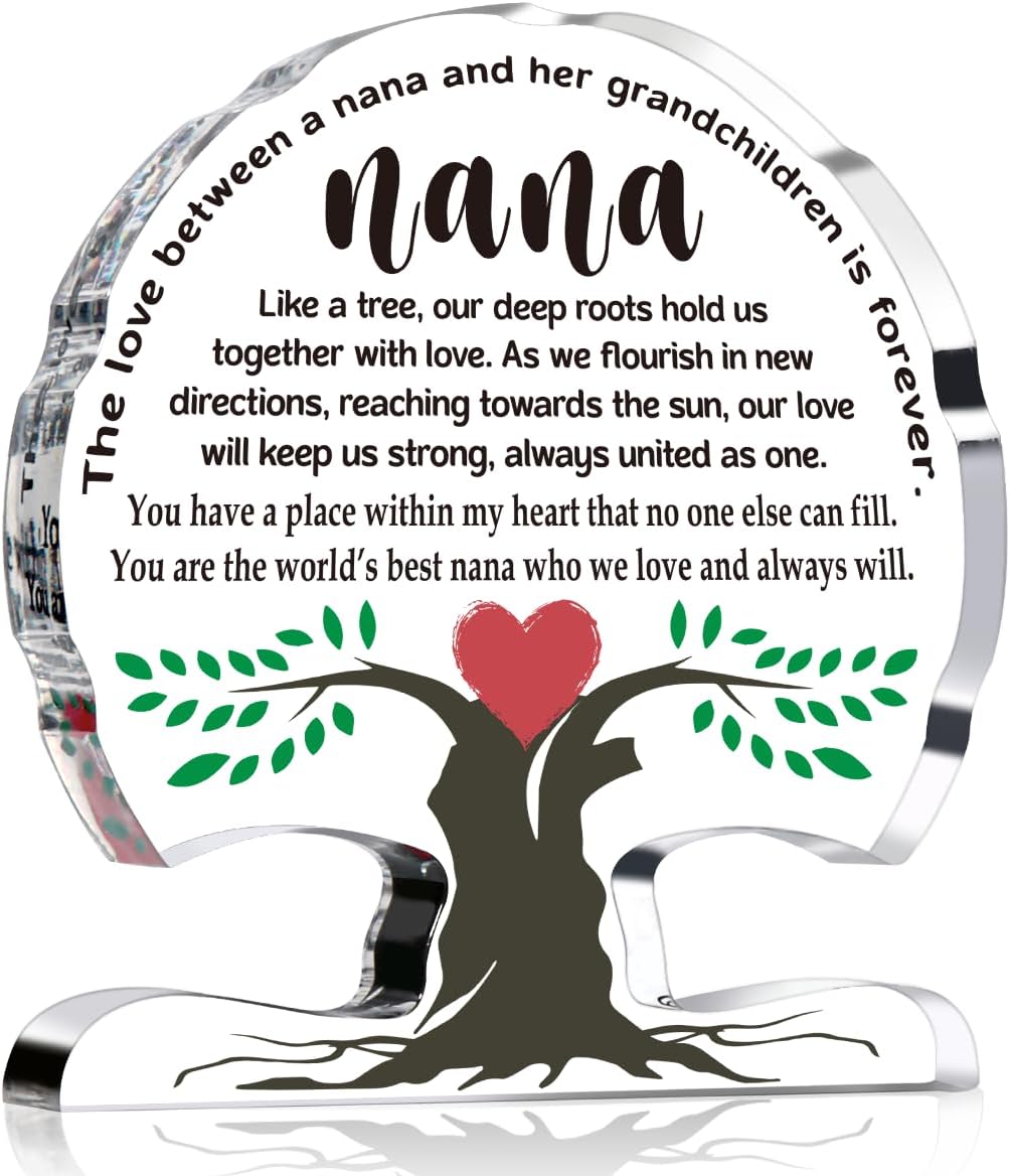 Nana Gifts, Gifts for Grandma Birthday Unique, Nana Birthday Mother’s Day Gift for Grandma, Gigi, Mimi Great Grandma Gifts from Granddaughter Grandson Grandchildren Nana Acrylic Tree Desk Signs Plaque