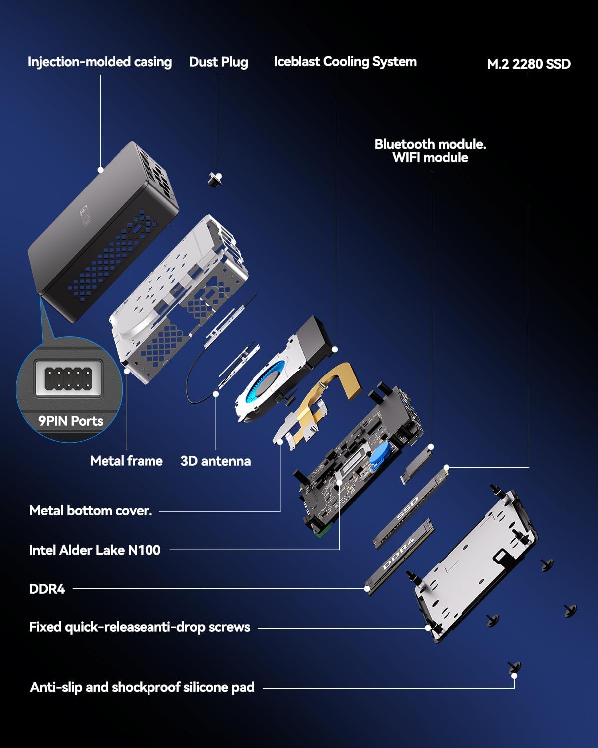 GEEKOM Air12 Lite Mini PC (6 USB Ports+9 Pin) with Intel 12th Gen Alder Lake N100 (up to 3.4GHz), 16GB DDR4 RAM 512GB M.2 2280 NVMe Gen3*4 SSD, Desktop Computer, 4K Dual Display/HDMI 2.0 - Image 3