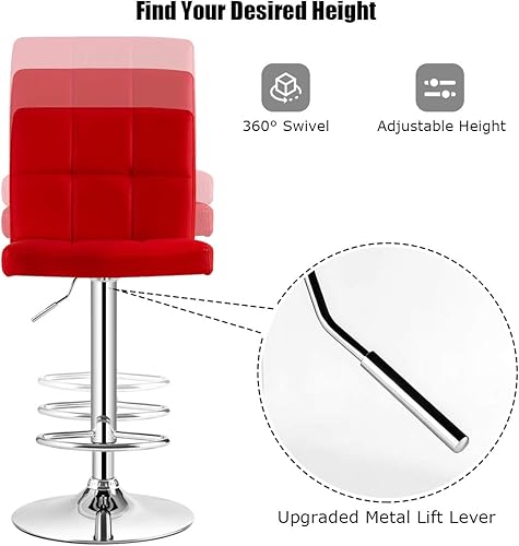 Miniatura 4 de GOFLAME Juego de 2 taburetes de bar, sillas de bar de piel sintética con altura ajustable, asiento giratorio de 360, reposapiés y base de metal