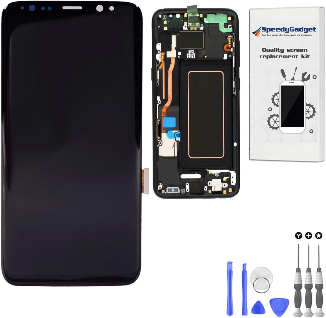 [Black Frame] Amoled LCD Digitizer Screen Touch Assembly Replacement LCD Display for Samsung Galaxy S8 by SpeedyGadget (Galaxy S8 (5.8") w/Frame (Black))