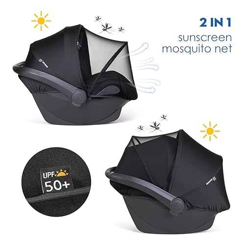 Miniatura 10 de Beberoad Love Mosquitera para asiento de coche de bebé, asiento de coche universal, malla transpirable y duradera, mosquitera infantil (blanco)