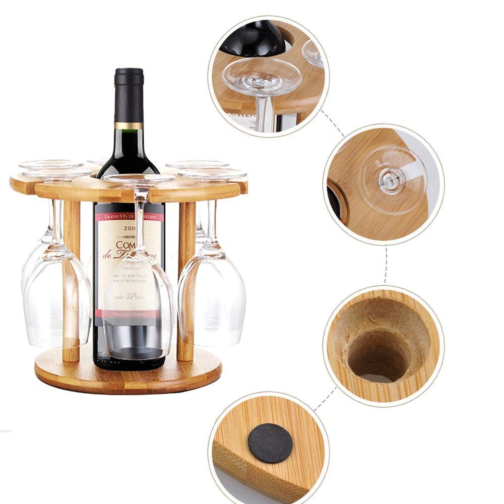 Estantes para Vino Soporte para Copa de Vino Marco de Botella de Vino de bambú Soporte para Copa Boca Abajo Soporte de exhibición para Copa Soporte para Botella de Vino Estante para Vino