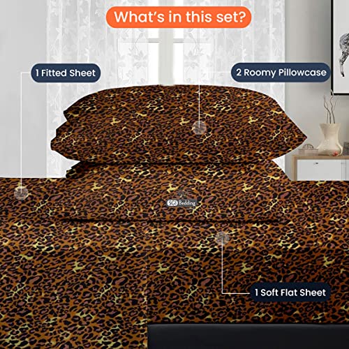 Sgi 100% Egyptian Cotton 600 Tc Sheet Set Soft & Smooth Sateen Weave 4 Pc Sheet Set - 1 Fitted Sheet, 1 Flat Sheet & 2 Pillowcase 15" Inch Deep Pocket (Twin, Leopard Print Solid) #TOP4