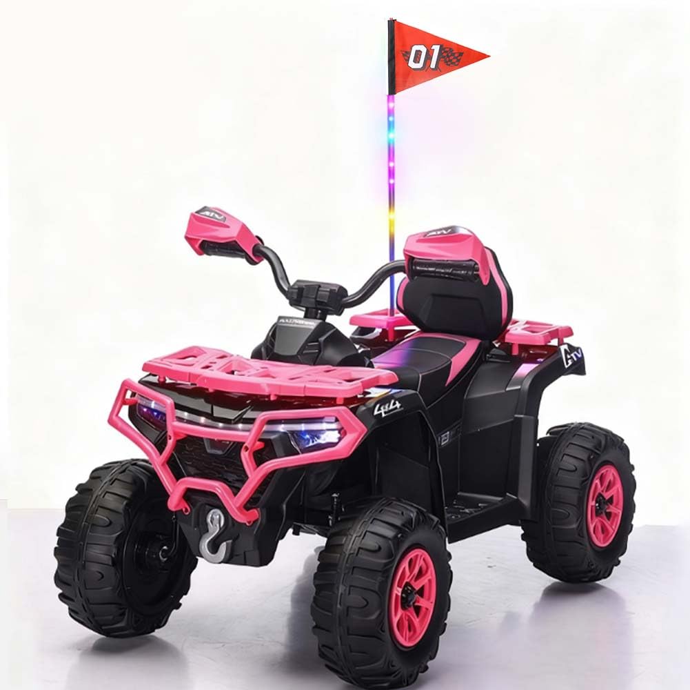 YMYCERS 24V Kids Electric Car, Electric ATV for Kids 3-8 with Color-Changing LED Light Bar & Flag Pole | 2WD Off-Road Ride-On Toy | Bluetooth Music |