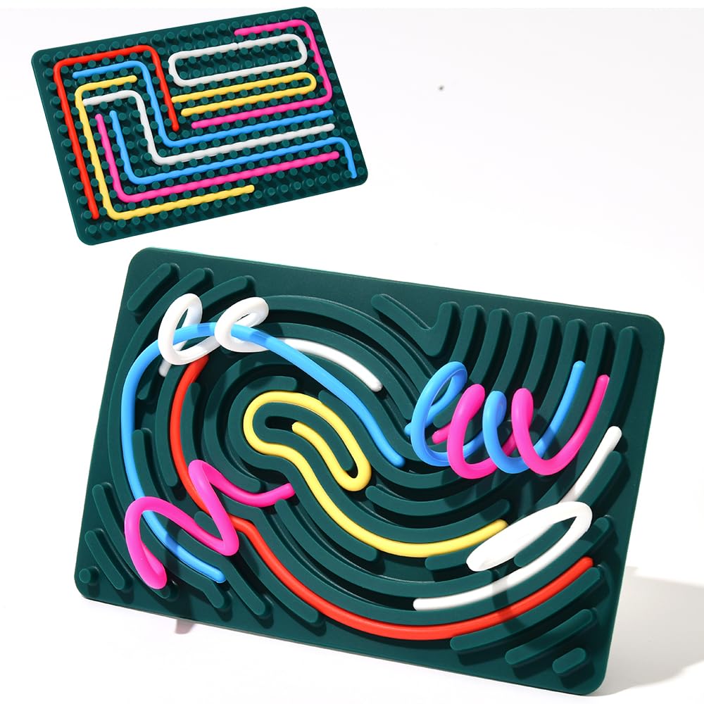 ZRENJHUS Silicone Sensory Activity Board Fidget Toys for Calming, Stress, Anxiety, ADHD, Autism, Focus, Kids & Teens Sensory Games for Fine Motor Skill with 20 Strings (Dark Green)