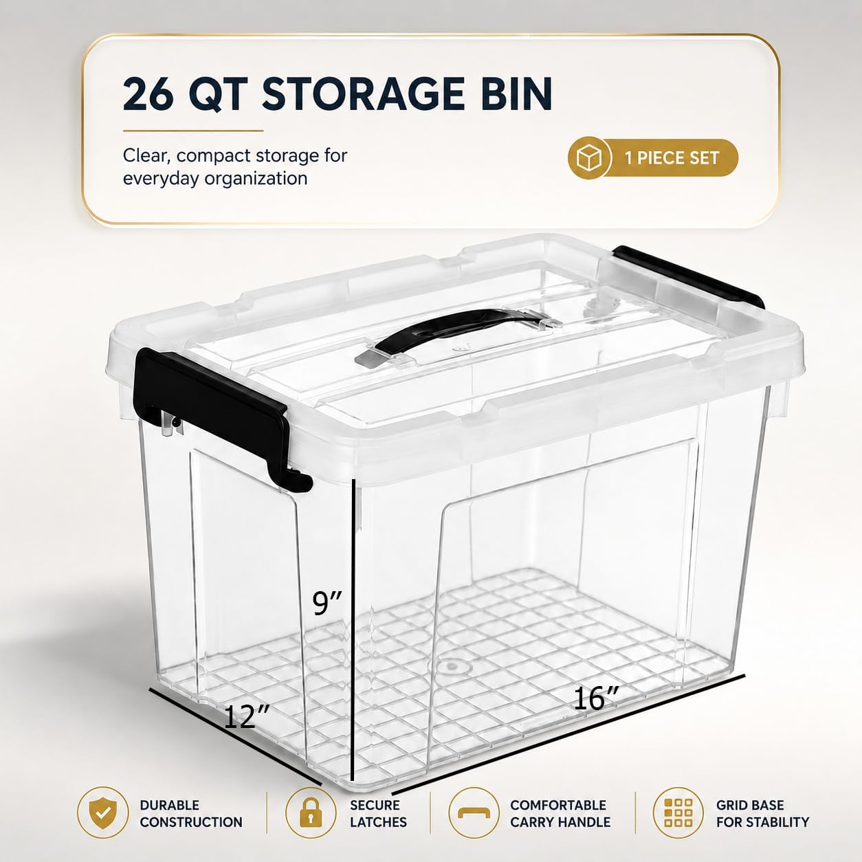 Basicwise 3-Piece 26 Quart Clear Plastic Storage Bins for Home Organization image 5