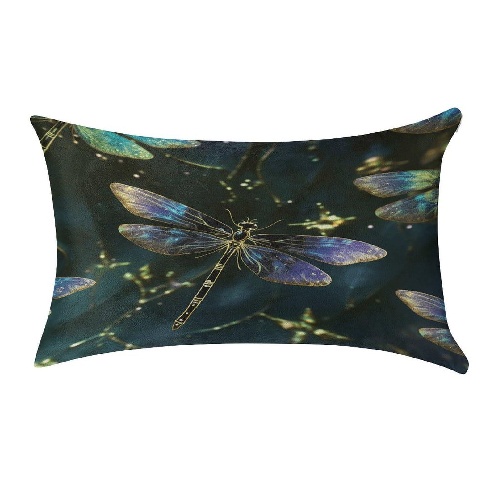 VstaDank Dragonfly Throw Pillow Cover 12"×20" Ultra Soft Pillowcase Cozy Lumbar Pillow Shell Gold Velvet Exquisite Decorative Cushion Sham Protector for Couch Sofa Bedroom