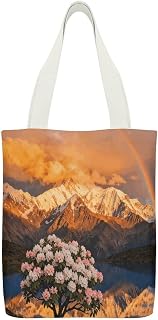 Snow-Capped Mountains Canvas Tote Bag Shoulder Bag Handbag | Grocery Bag For Carrying Everyday Shopping Large Capacity Tote Purse Reusable with Inner Pockets for Travel Weekender