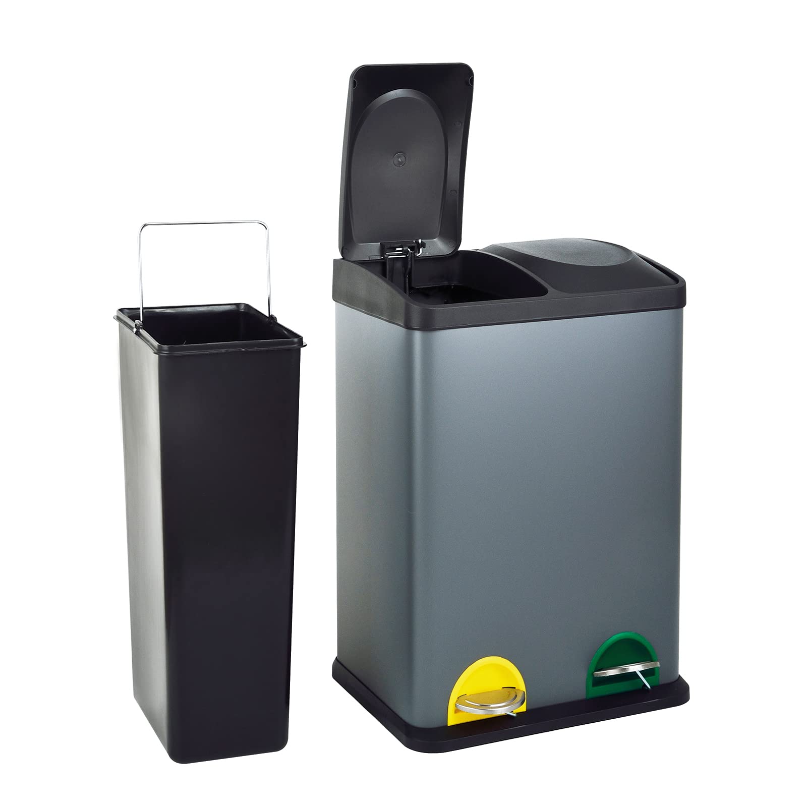SVITA TC2X20 Lot de 2 poubelles de cuisine à pédale, capacité 40 l, 2 x 20 l, pour tri sélectif des déchets, gris