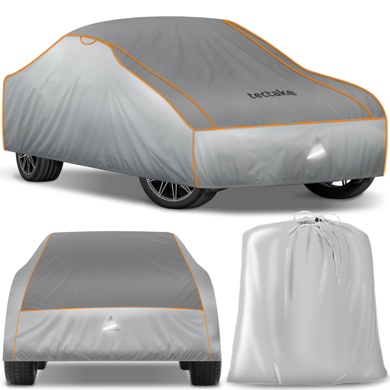 tectake® Funda para Coche Exterior, Impermeable y Transpirable, Lona para Coche Antigranizo, con Reflectores y Bolsa de Almacenamiento, Compatible con Muchos Modelos - tamaño L