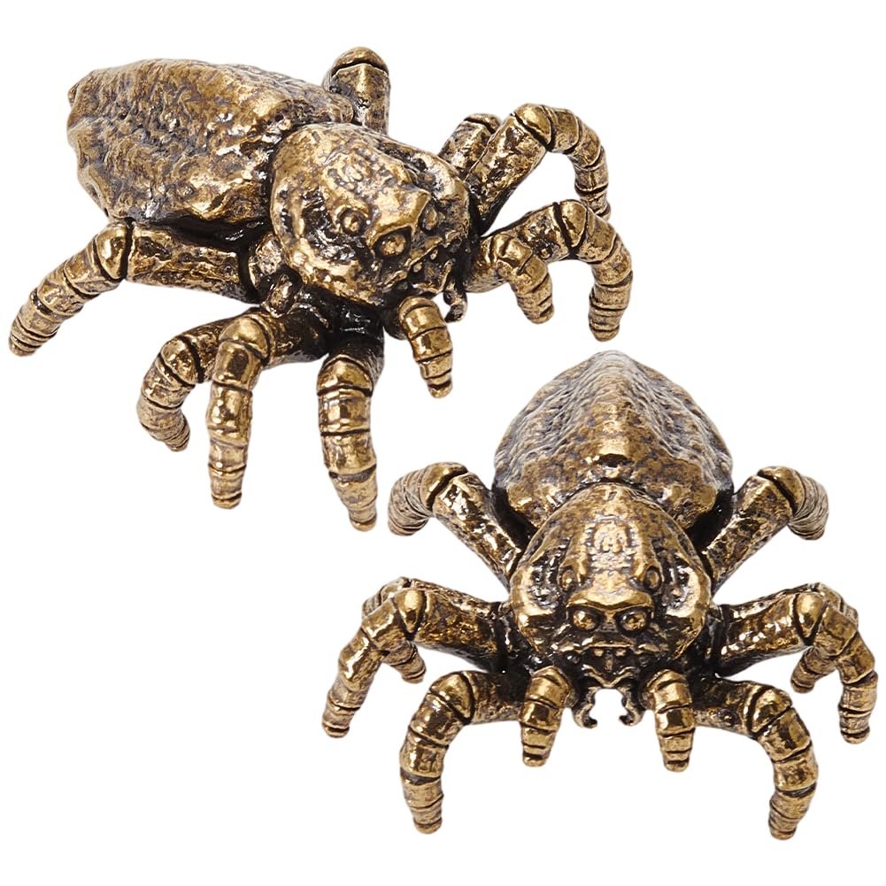 SOFPLATE 2Pcs Spiders Figurines Metal Insect Sculpture Brass Antique Bronze Vintage Retro Metal Small Display Animal Miniature Ornament Statues for Desk Tea Pet Living Room Home Office Garden Decor โ image 1