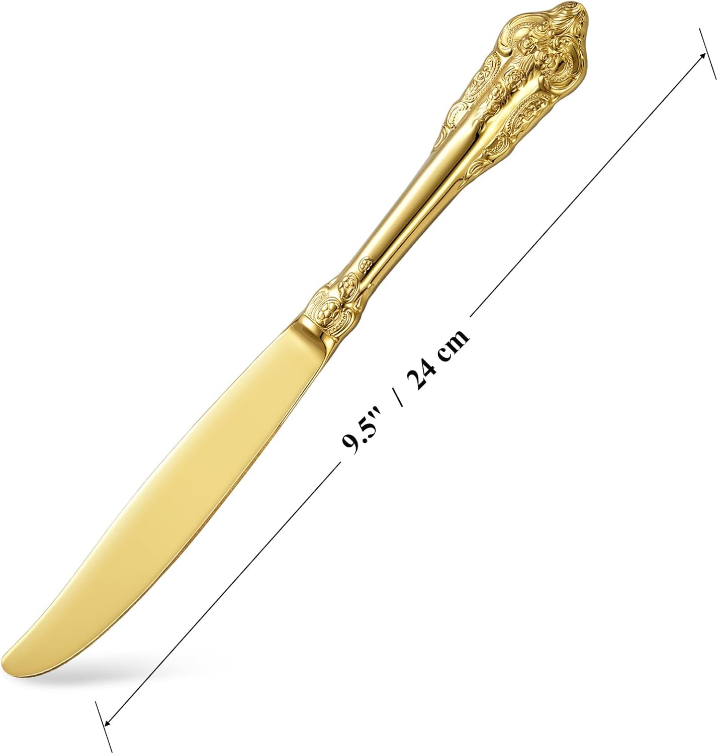 KEAWELL Gorgeous Dinner Knife, Set of 4, 18/10 Stainless Steel, Mirror Polished, Luxury Dinner Knife Set. (Gold)