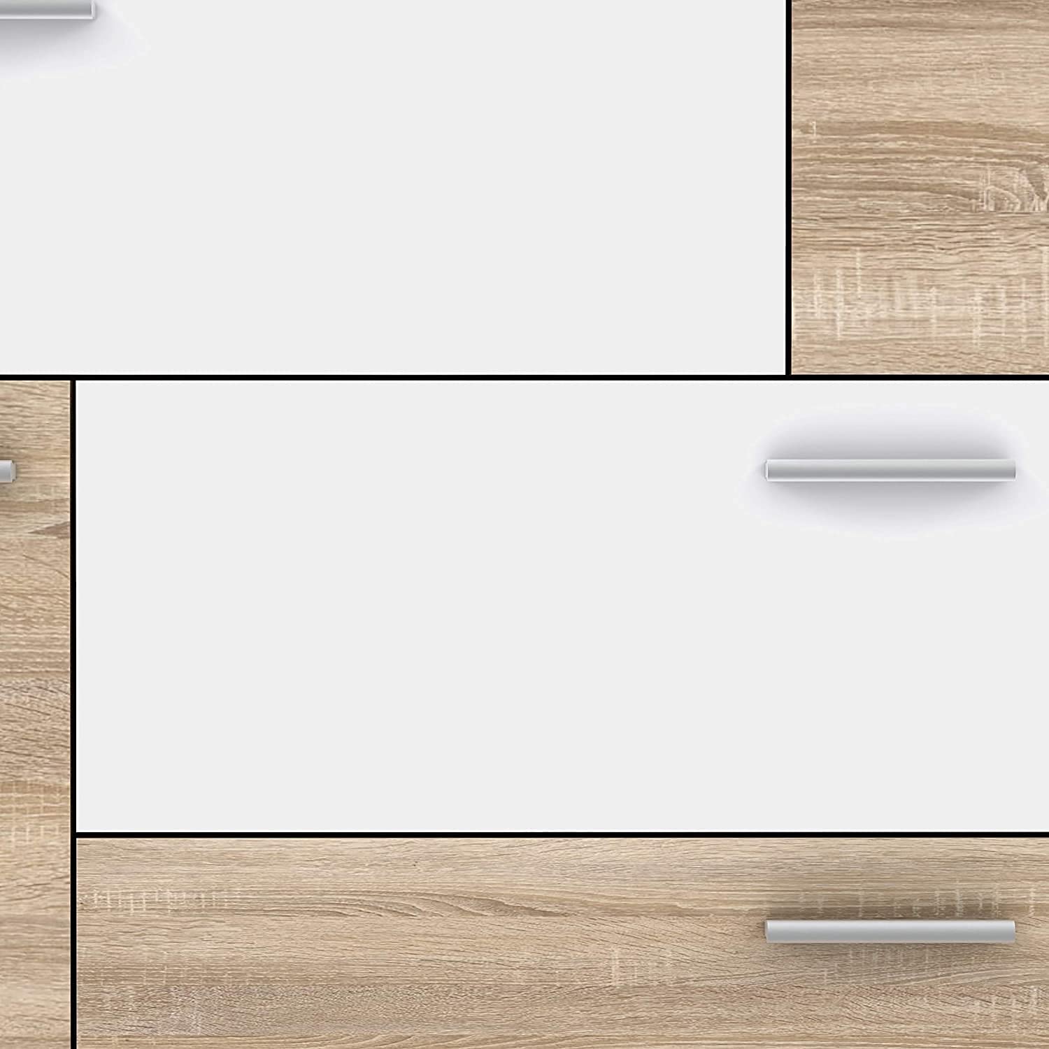 AVANTI TRENDSTORE - Fadia - Comò con 2 ante e 4 cassetti in legno trucciolato, disponibile in due colorazioni. Misura LAP 124,9x95,9x41,3 cm (quercia Sonoma/bianco)