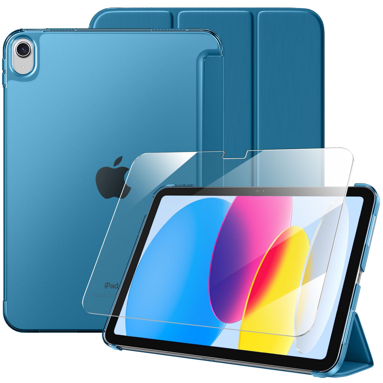 Case with Screen Protector for iPad A16 11th 10th Generation (2025/2022, 11/10.9 Inch), Slim Hard Translucent Back Full Protective Smart Cover for iPad 11, Auto Sleep/Wake, Sea Blue — view 18