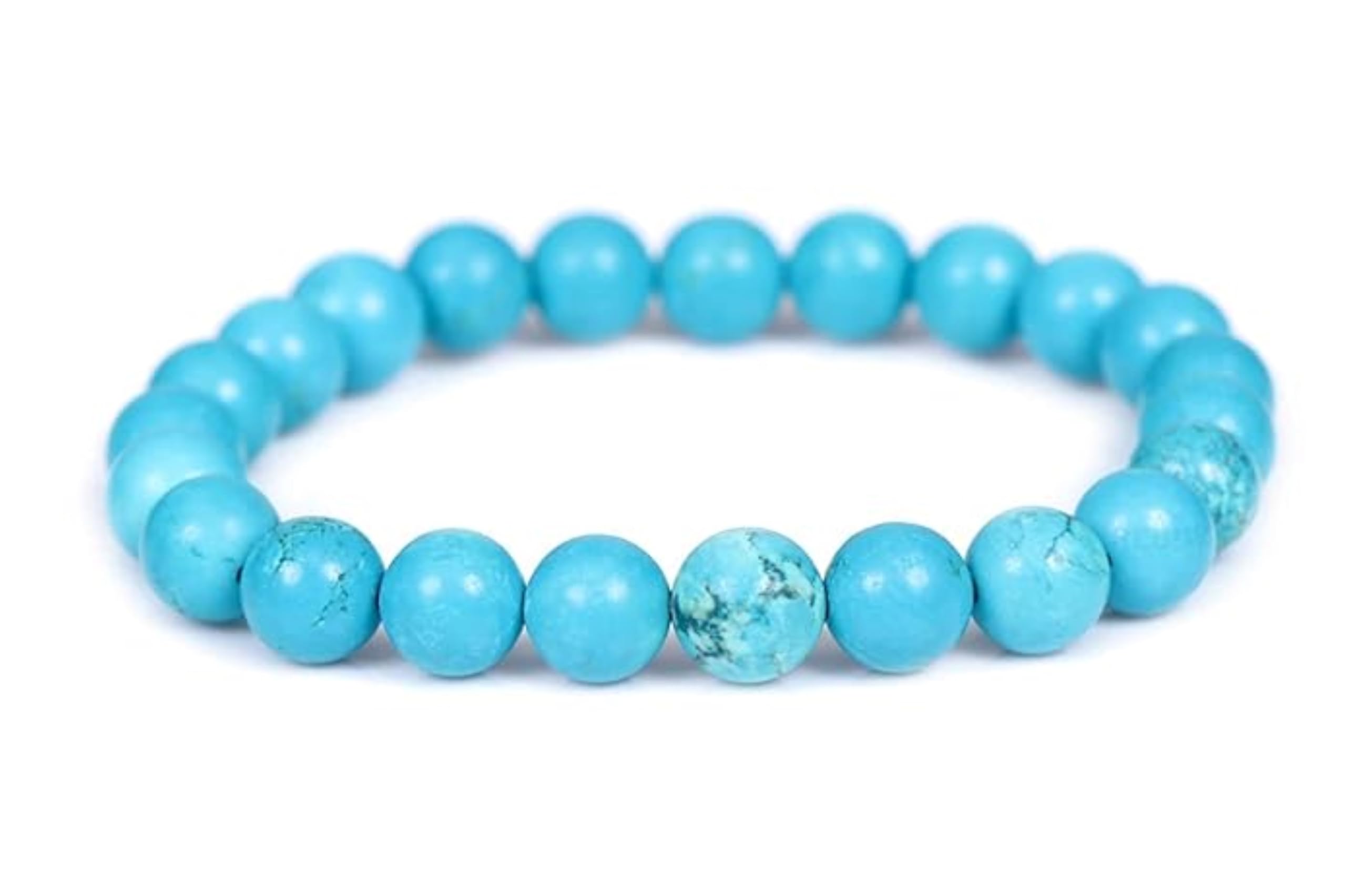 REBUY Natural Firoza/Turquoise Stone 8 mm Beads Charm Bracelet for Men and Women