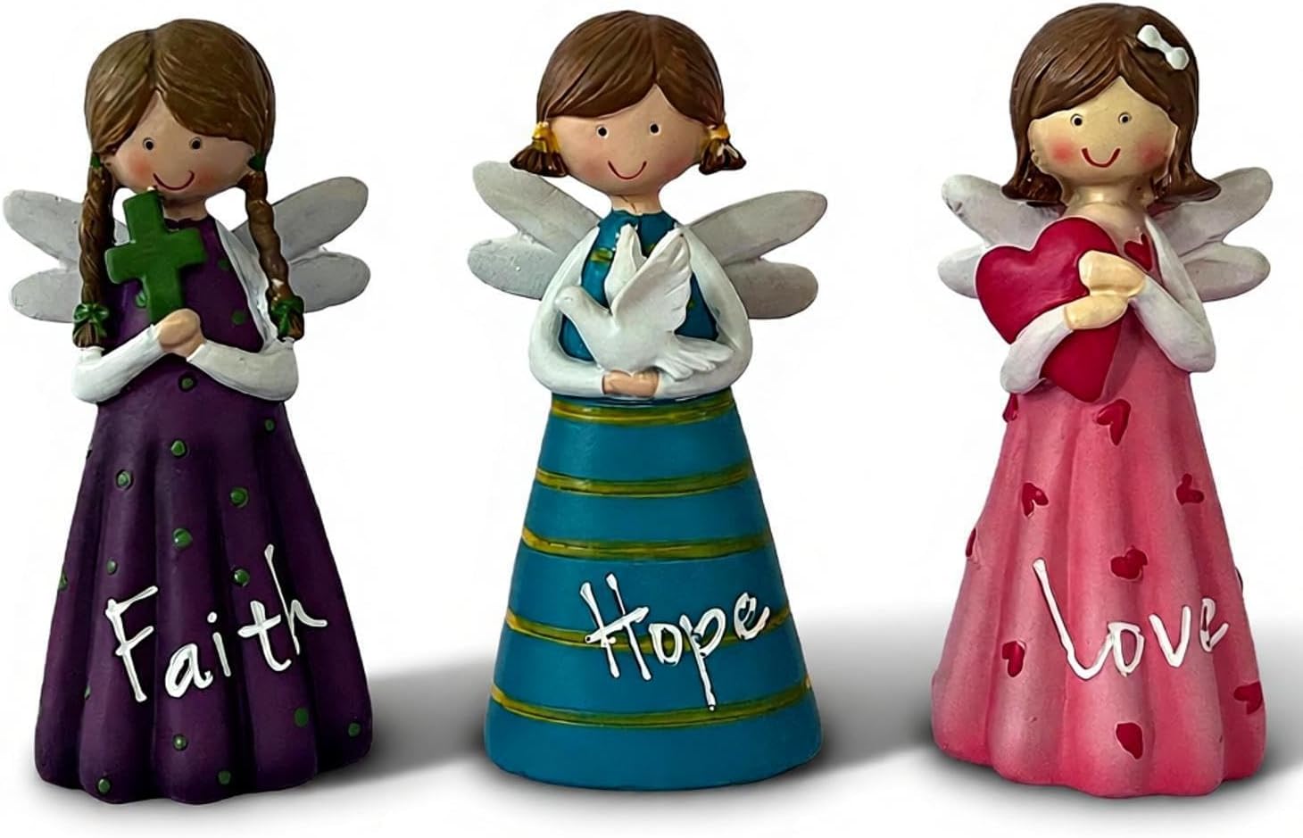 Angel Figurines Set of 3, Hope Faith Love Collection Gifts for Women, 4.7" Resin Hand-Painted Decorative Angels with Wings Suitable for Indoor and Outdoor Decor - Image 8