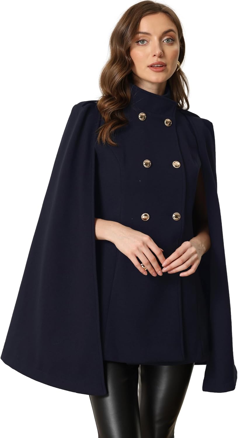 Allegra K Cape Coats for Women's Winter Vintage Slit Sleeve Double Breasted Cloak Coat
