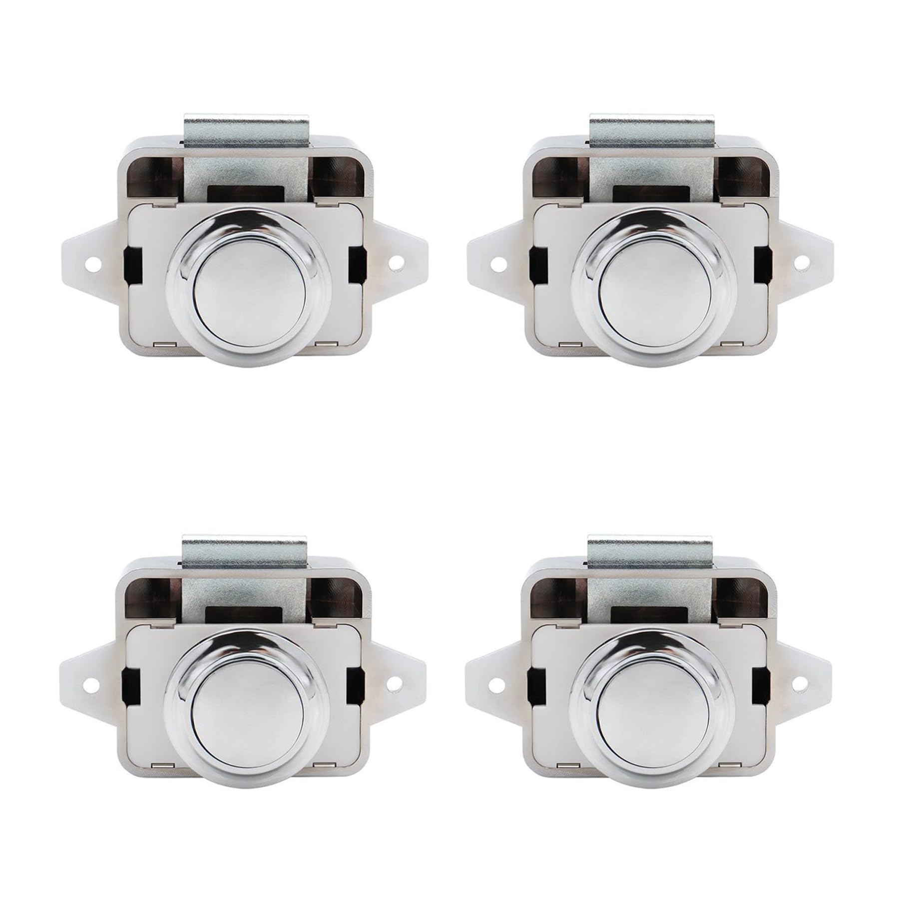 LIKERAINY Drawer Latches Push Button Locks Cupboard Cabinet Door Lock for Camper Van Caravan Ship Yacht Horsebox RV Motorhome Chrome Plated 4 Pieces