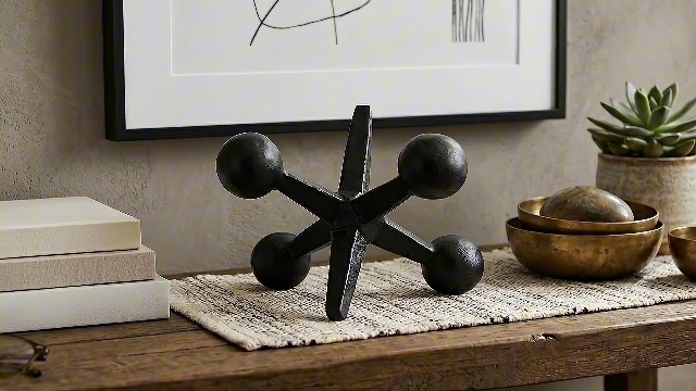 Objeto Decorativo Negro de Metal Jacks, Escultura Abstracta Moderna miniatura 7