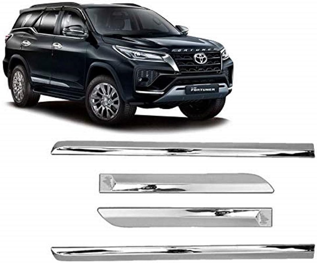Empica Full Chrome Car Side Moulding Door Beading Protector Cladding Compatible with Toyota Fortuner Facelift (Set of 4 Pcs, Silver)