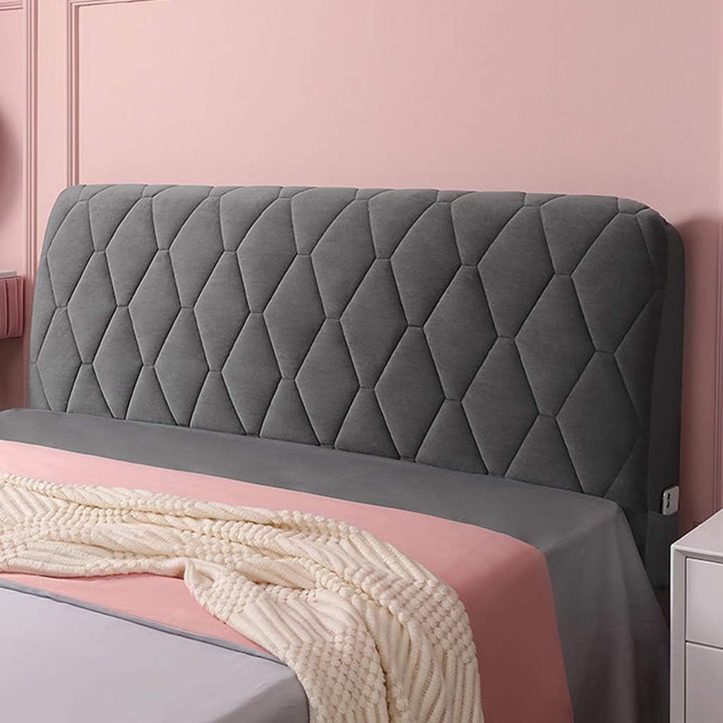 Headboard Slipcover for Twin Queen Full California King Size Beds, Protector Padded Velvet Dustproof Stretch Solid Color Quilted Head Cover