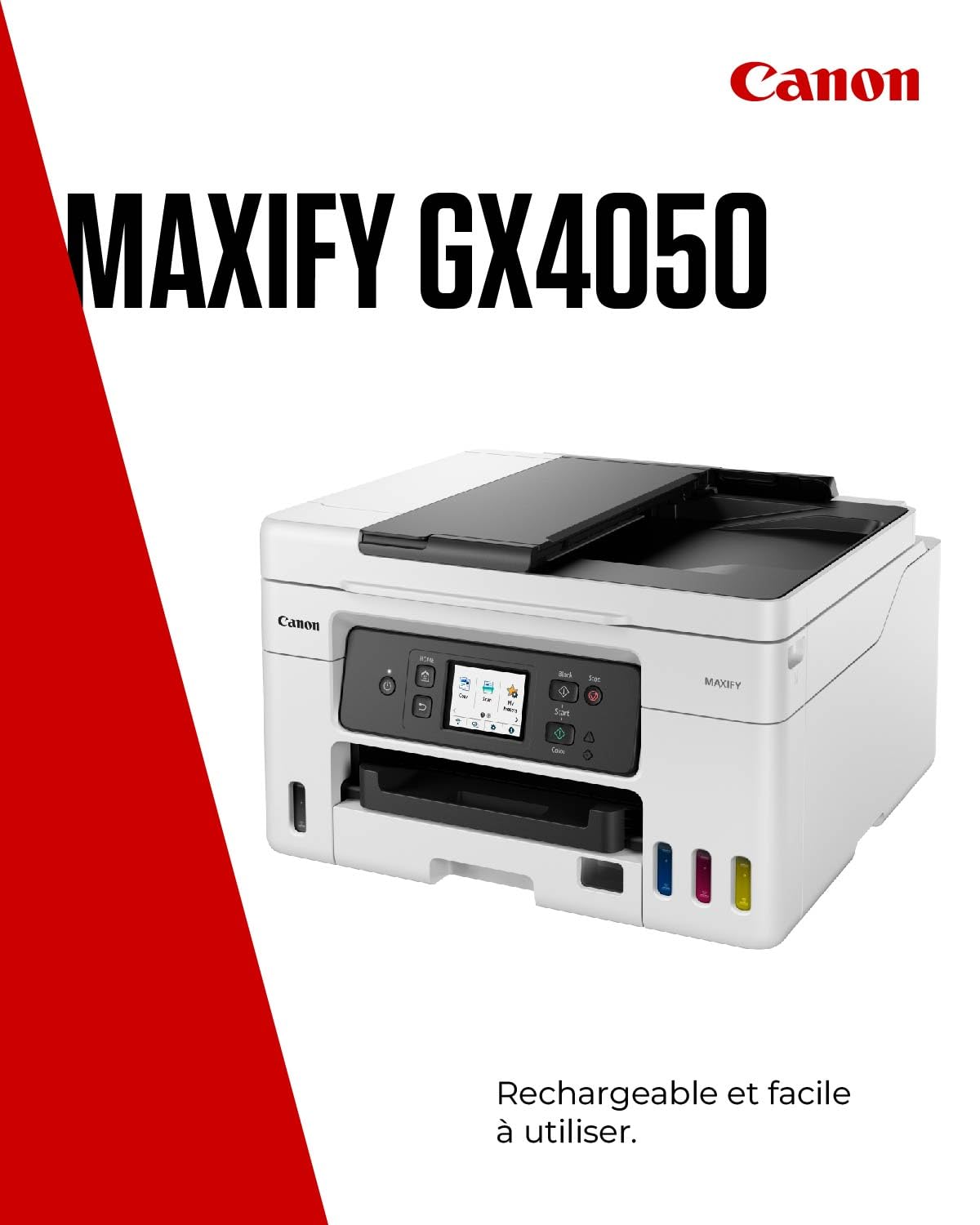Canon MAXIFY GX4050 Imprimante A4 Couleur, pour la Maison et Le Bureau, Imprimante, Copieur, Scanner, Télécopieur Jet d'encre MegaTank Tout-en-Un, sans Fil, Connectivité Wi-FI, Ethernet et USB