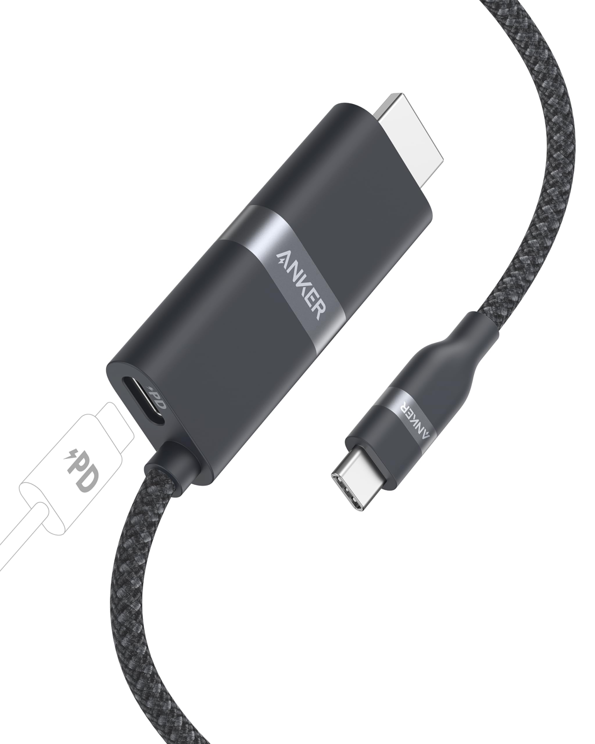 Anker Nano USB-C auf HDMI-Kabel Adapter mit 140W PD Schnelllade-Port, 4K@60Hz HDMI auf USB-C Kabel, nachhaltig mit Advanced Shielding, Thunderbolt 5/4/3-kompatibel, für MacBook, iPhone, HD TV (90cm)