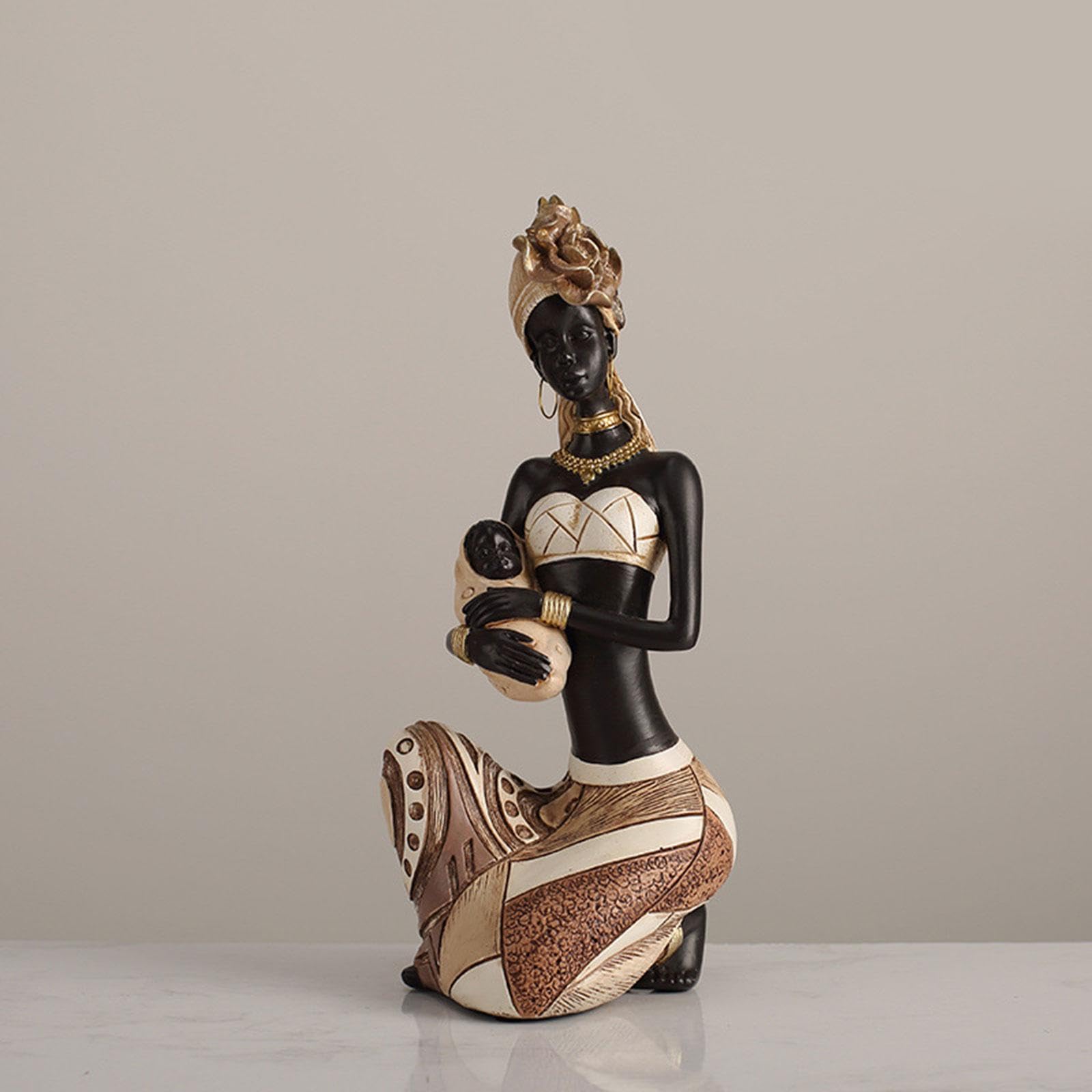 Scultura Africana Statuetta Dama Figurina Ornamento in Resina Leggera con Dettagli Culturali Adatta per Soggiorno Ufficio E Scaffali, Tolletto