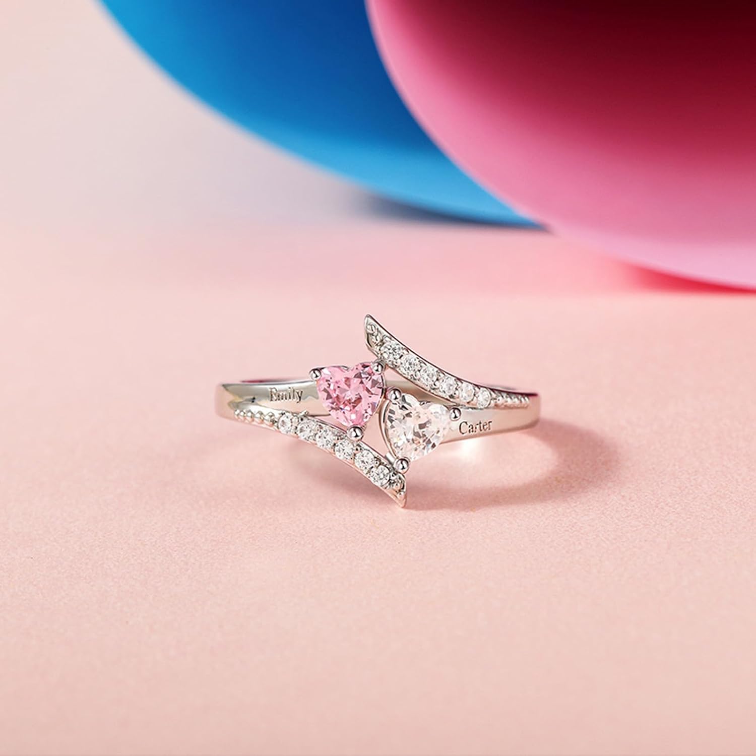 Jeulia Customized Birthstone Rings for Women Personalized Mother's Day Gifts Custom Name Engraved Rings for Anniversary Friendship Gifts with Jewelry Box