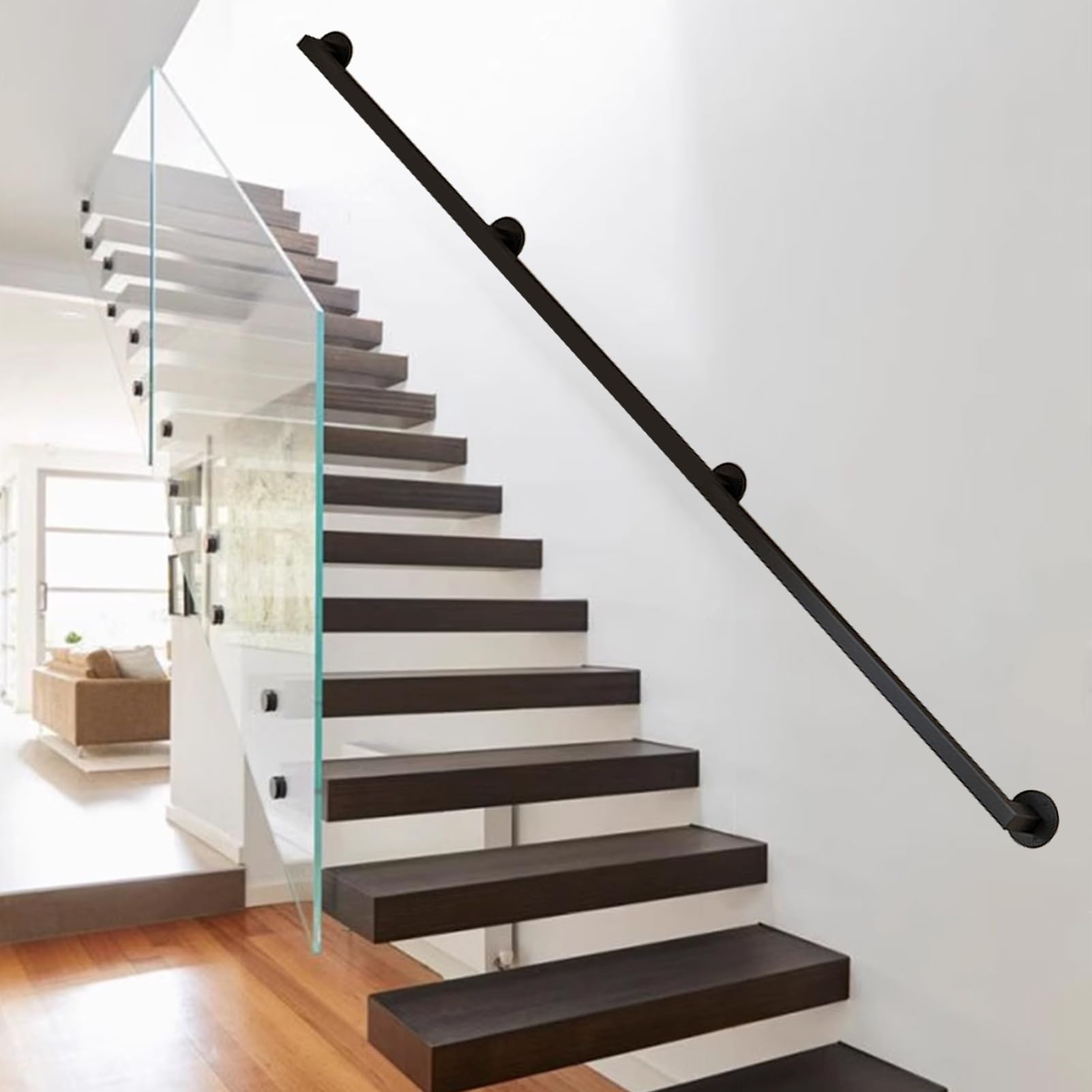Rampe d'escalier intérieure en métal noir de 90 à 420 cm