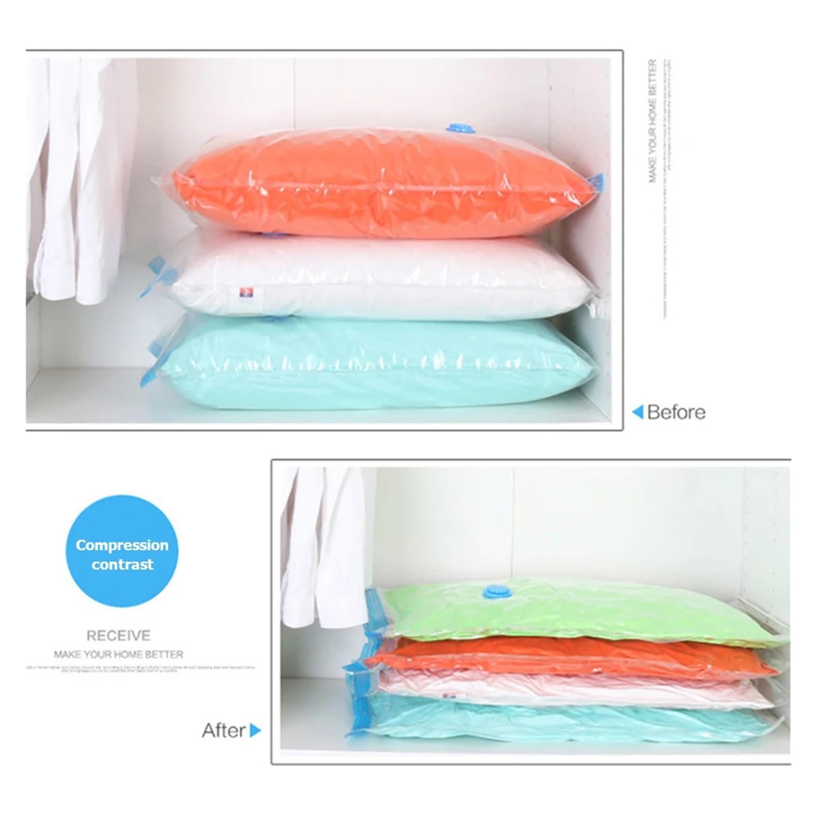 Sacchi sottovuoto Confezione da 4 sacchetti sottovuoto, più spazio, for risparmiare, compressione, sigillo da viaggio, cerniera for vestiti, cuscini, biancheria da letto, armadio, casa(4XBags with pum