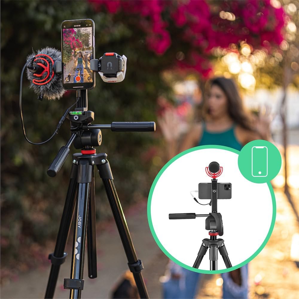JOBY Compact Advanced Kit, Kamera-/Smartphone-Stativ mit 3-Weg-Kopf, Schnellwechselbefestigung ¼-20 ", Smartphone-Halterung, Tragetasche, DSLR, spiegellose Kamera, Farbe: Schwarz, Tragkraft 3 Kg