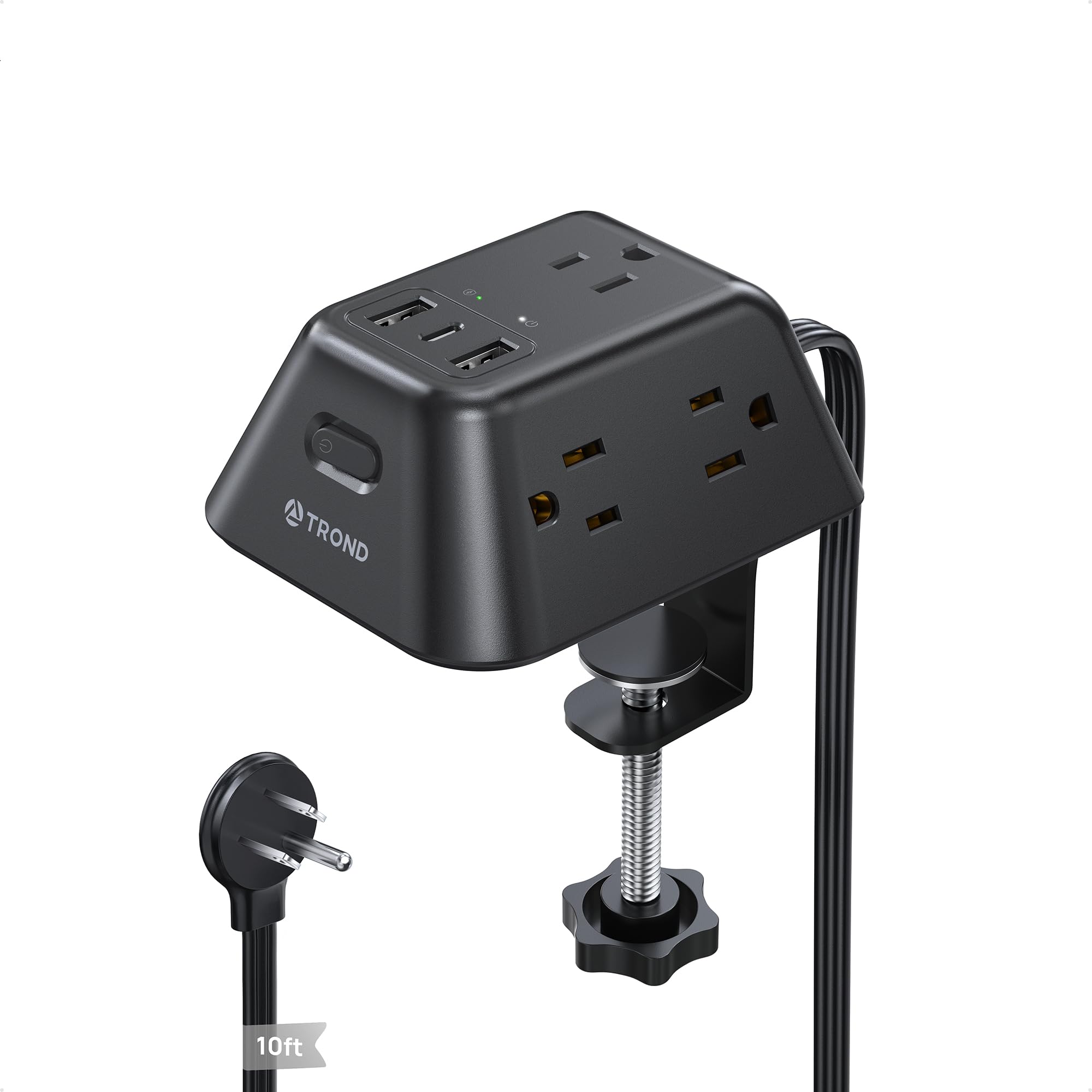 Desk Clamp Power Strip, Surge Protector with 5 AC Outlets and 3 USB Ports, Desk Mount Charging Station, Fit 1.97in Tabletop Edge Thick, 10FT Extension